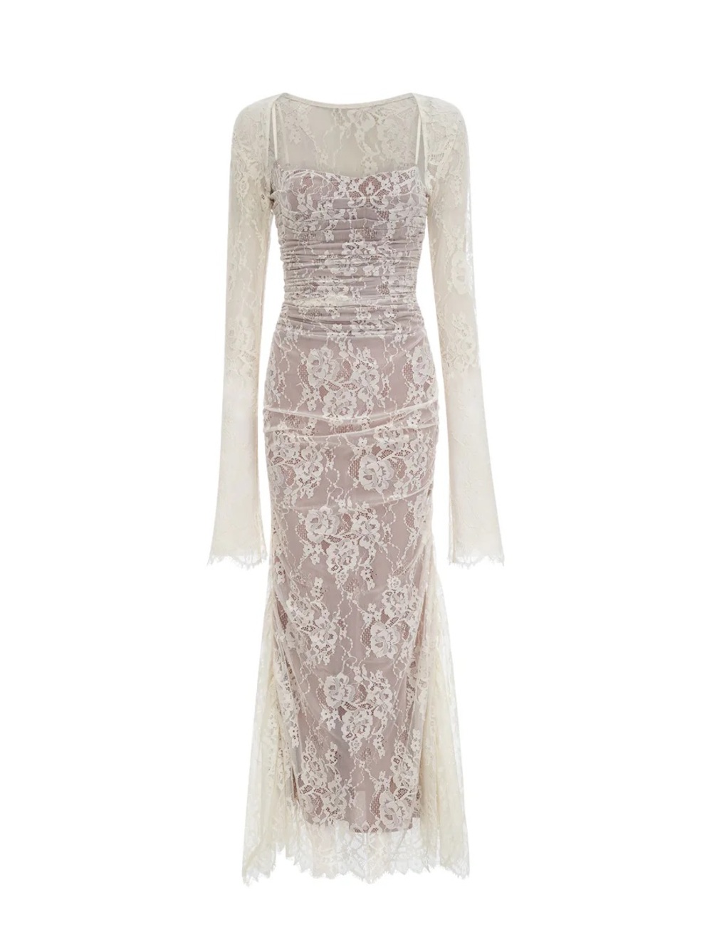 NWOT Lace Sheer Maxi Dress in Ivory - Elegant Women's Evening Gown - Picture 2 of 6